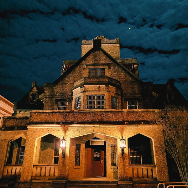 DeRidder’s Gothic Jail, highlighting its striking Collegiate Gothic design.