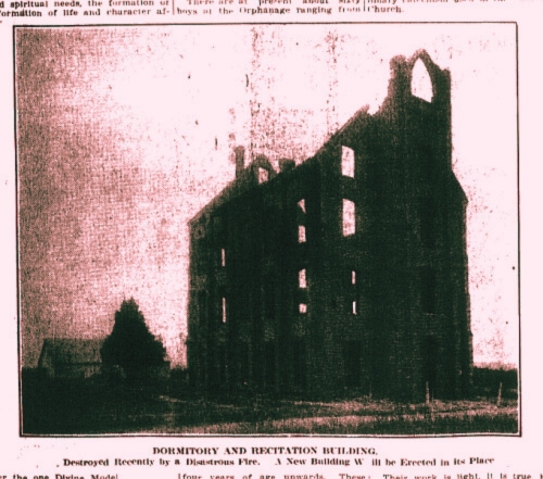 Historical newspaper article recounting the devastating fire at the orphanage on Crybaby Lane, Raleigh, in 1905.